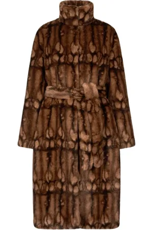 Roberto Cavalli Frakke, Dame, Brun, S, Faux Fur, Faux Fur Høj Krave Frakke