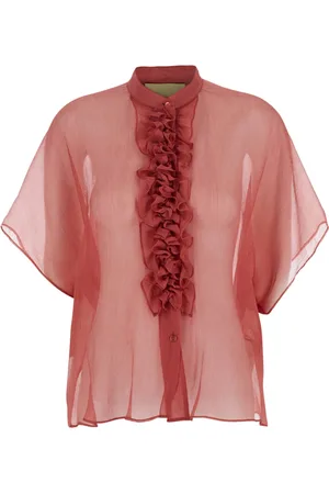 MOMONÍ Bluser & Skjorter, Dame, Rød, M, Rød silkeskjorte med foran ruffles