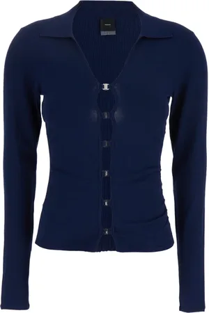 Pinko Strik, Dame, Blå, S, Blå V-Neck Sweater i Viskoseblanding