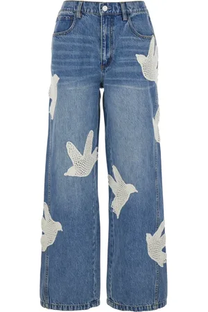 SEA Jeans, Dame, Blå, XS, Bomuld, Blå Hæklet Fugl Jeans til Kvinder