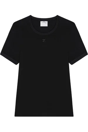 Courrèges Top, Dame, Sort, S, Sort Crew Neck Top Korte Ærmer