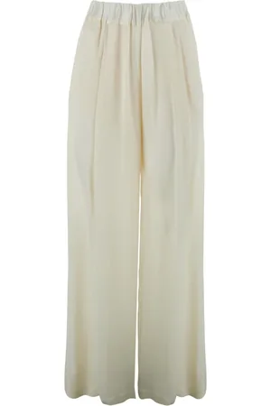 SEMICOUTURE Bukser, Dame, Hvid, 2XS, Hvide silkeblandede bukser med plisserede detaljer