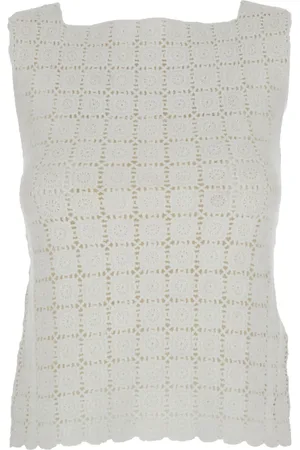 SEMICOUTURE Top, Dame, Hvid, S, Bomuld, Hvid Square Neck Strik Top