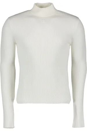 Courrèges Strik, Herre, Hvid, XS, Ribstrikket Turtleneck Sweater