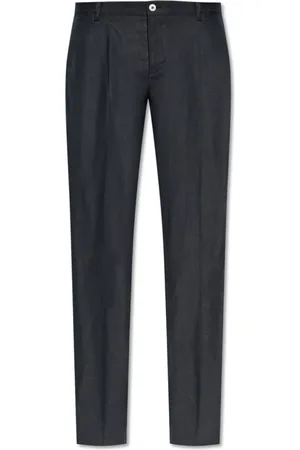 Dolce & Gabbana Bukser, Herre, Blå, S, Linned, Linned plisserede bukser