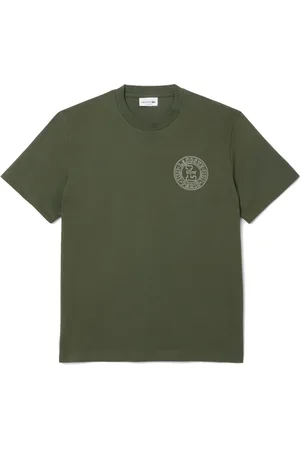Lacoste Top, Herre, Grøn, S, Bomuld, Trykt Badge Strik Tee Grøn