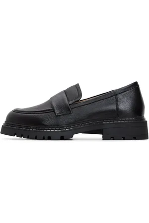 CESARE GASPARI Sko, Dame, Sort, 38 EU, Læder, Læderblokhælede loafers