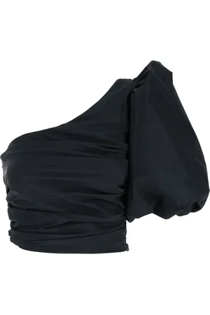 Pinko Bluser & Skjorter, Dame, Sort, XS, Uld, Sort One Shoulder Top med Ruffle
