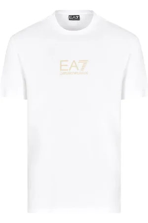 EA7 Top, Herre, Hvid, L, Uld, Minimalistisk Hvid T-shirt med Guld Logo