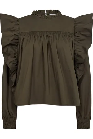 Co`Couture Bluser & Skjorter, Dame, Grøn, L, Bomuld, Cottoncc Crisp Frill Bluse