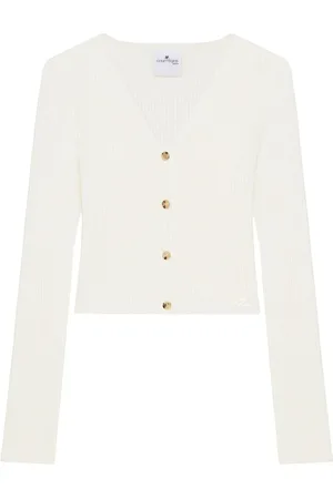 Courrèges Strik, Dame, Hvid, M, Hvid Logo V-Neck Sweater