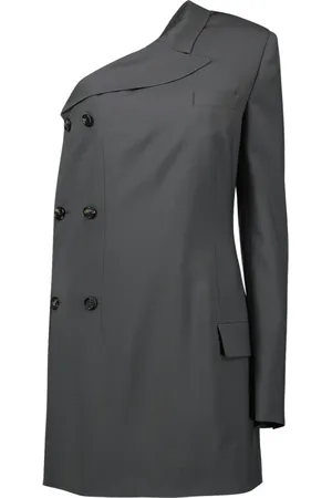 Moschino Kjole, Dame, Grå, S, Uld, Asymmetrisk Blazer Kjole Forår-Sommer 2025