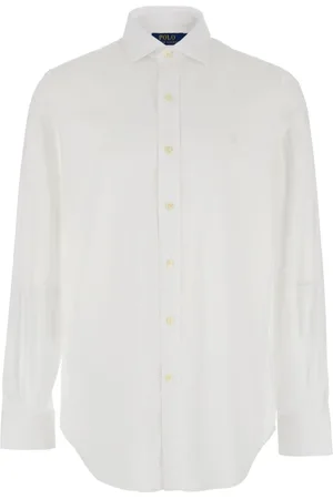 Ralph Lauren Skjorte, Herre, Hvid, L, Bomuld, Hvid skjorte med spids krave og broderi