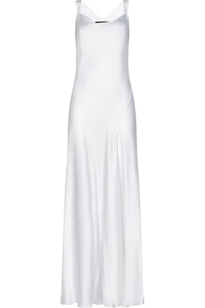 Alberta Ferretti Kjole, Dame, Hvid, S, Satin, Hvid Satinkjole med Åben Ryg