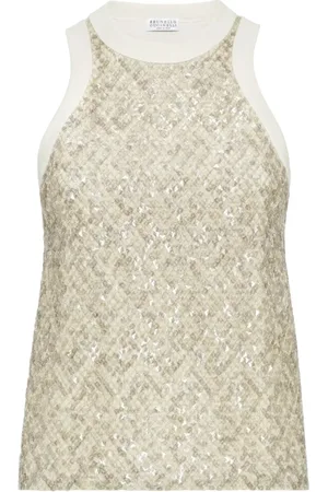 Brunello Cucinelli Top, Dame, Gul, S, Bomuld, Luksuriøs Crew Neck Tank Top