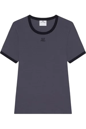 Courrèges Top, Dame, Sort, S, Logo Patch Crew Neck Top