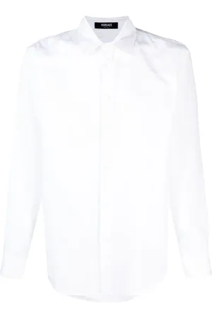 VERSACE Skjorte, Herre, Hvid, L, Bomuld, Hvid Jacquard Klassisk Skjorte