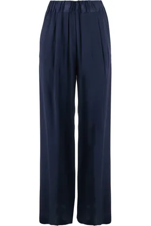 SEMICOUTURE Bukser, Dame, Blå, 2XS, Blå Silkeblandingsbukser med Folder