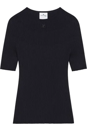 Courrèges Strik, Dame, Blå, XS, Blå Logo Sweater Fin Ribbet Crew