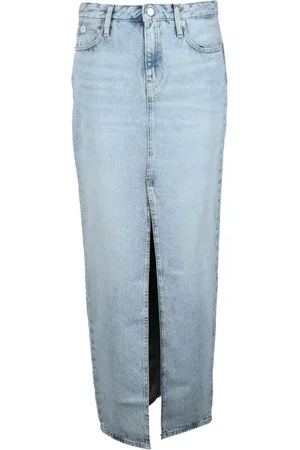 Calvin Klein Nederdel, Dame, Blå, W25, Bomuld, Havfrue-stil lang nederdel lynlås lommer