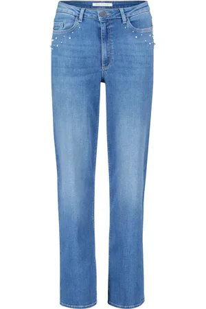 Betty & Co Jeans, Dame, Blå, XL, Uld, Højtaljede jeans med perler