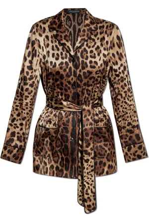 Dolce & Gabbana Bluser & Skjorter, Dame, Brun, 2XS, Uld, Silkeskjorte med dyremotiv