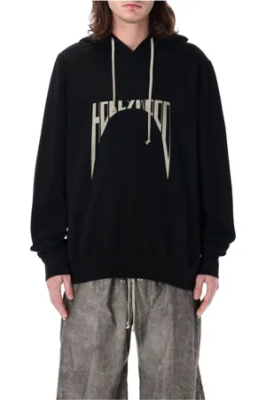Rick Owens Sweathshirts & Hoodies, Herre, Sort, M, Bomuld, Sort perleprint strikvarer hættetrøje