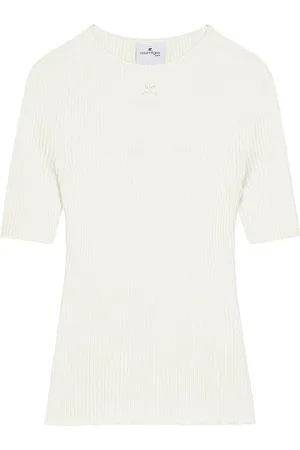 Courrèges Strik, Dame, Hvid, XS, Hvid Logo Sweater Kort Ærme