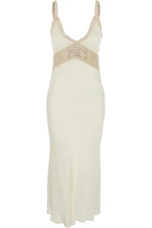 SEMICOUTURE Kjole, Dame, Hvid, M, Hvid Lang Kjole med Tynde Stropper