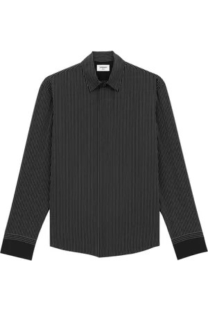 Saint Laurent Skjorte, Herre, Sort, XL, Stribet silkeskjorte med skjulte knapper