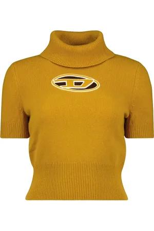 Diesel Strik, Dame, Gul, S, Uld, Gul Uld og Kashmir Rullekravebluse