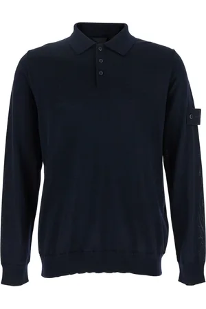 Stone Island Top, Herre, Blå, 2XL, Uld, Blå Polo Shirt med Kompass Logo