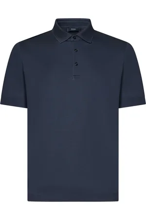 HERNO Top, Herre, Blå, 3XL, Bomuld, Blå Polo T-shirt med Ribbed Detaljer