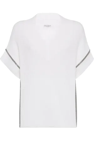 Brunello Cucinelli Strik, Dame, Hvid, M, Bomuld, Hvid V-Neck Sweater Strikvarer Ss25