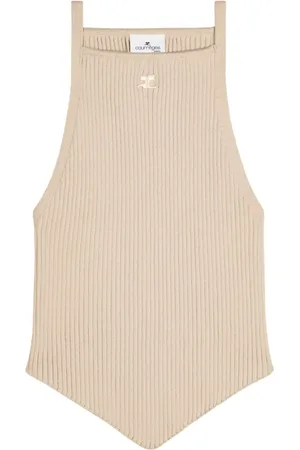 Courrèges Top, Dame, , L, Ribstrikket Broderet Logo Top