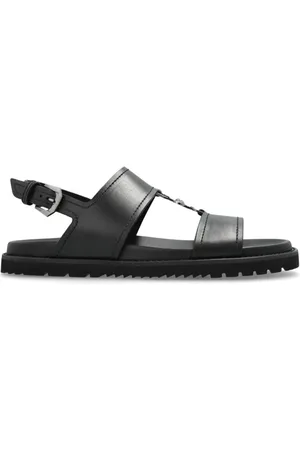 VERSACE Sko, Herre, Sort, 41 EU, Læder, Sort Spænde Sandaler Flad Gummisål