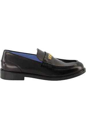 VERSACE Sko, Herre, Sort, 42 EU, Læder, Sort læder slip-on mokkasiner