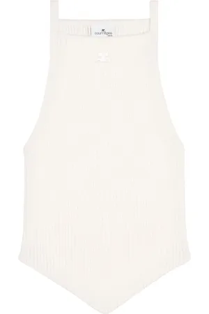 Courrèges Top, Dame, Hvid, M, Ribstrikket Broderet Logo Top