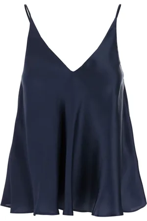 SEMICOUTURE Top, Dame, Blå, S, Blå Silke V-udskæring Top med Tynde Stropper