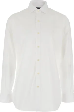 Ralph Lauren Skjorte, Herre, Hvid, L, Bomuld, Hvid Skjorte med Spids Krave Broderi