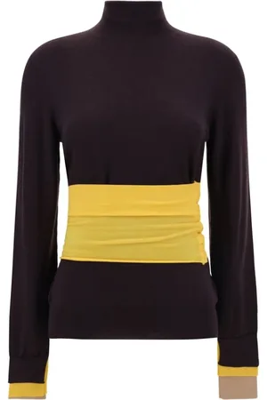 Fendi Strik, Dame, Brun, S, Uld, Ribbet uld turtleneck sweater