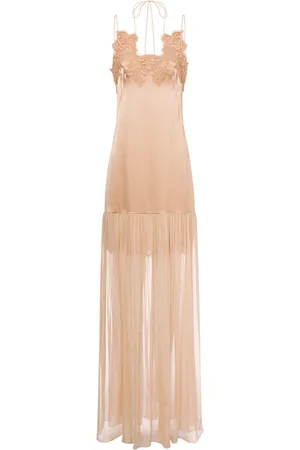 Alberta Ferretti Kjole, Dame, Lyserød, M, Satin, Blondekjole Elegant Stil