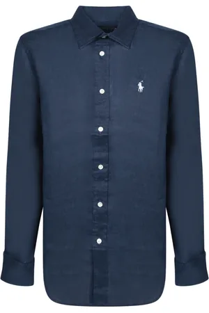 Ralph Lauren Bluser & Skjorter, Dame, Blå, S, Linned, Blåt Linnedskjorte, Klassisk Krave, Lange Ærmer