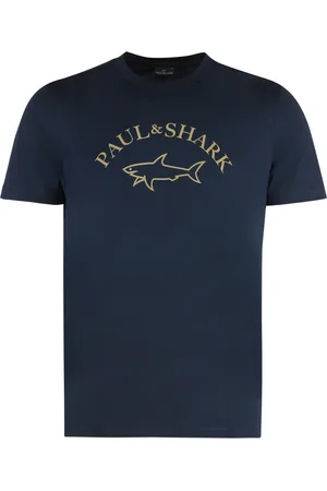 Paul & Shark Top, Herre, Blå, 5XL, Bomuld, Ribbet crew-neck bomuld T-shirt
