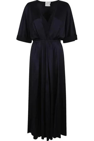 FORTE FORTE Kjole, Dame, Blå, S, Satin, Satin Kjole med Halve Ærmer