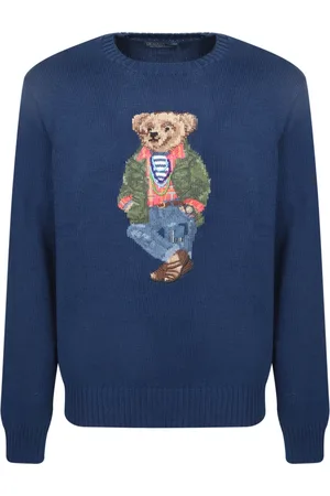 Ralph Lauren Strik, Herre, Blå, M, Bomuld, Sweater med broderet bamse