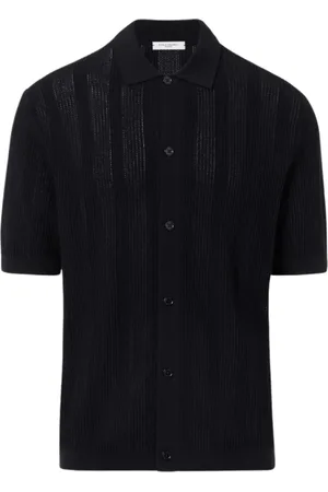 Paolo Pecora Strik, Herre, Sort, 2XL, Bomuld, Sort kortærmet strik skjorte