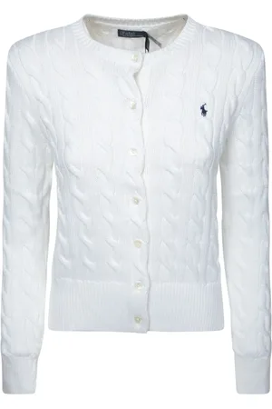 Ralph Lauren Strik, Dame, Hvid, M, Bomuld, Hvid Kabelstrik Cardigan