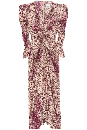 Isabel Marant Kjole, Dame, Flerfarvet, S, Lilla Abstrakt Print V-Hals Kjole