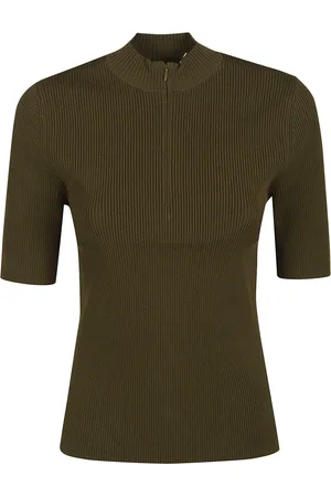 Tory Burch Strik, Dame, Grøn, XS, Uld, Stilfuld Half-Zip Crewneck Sweater